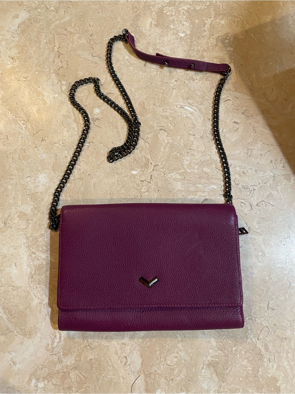Botkier Plum Leather Crossbody with Gunmetal Chain
